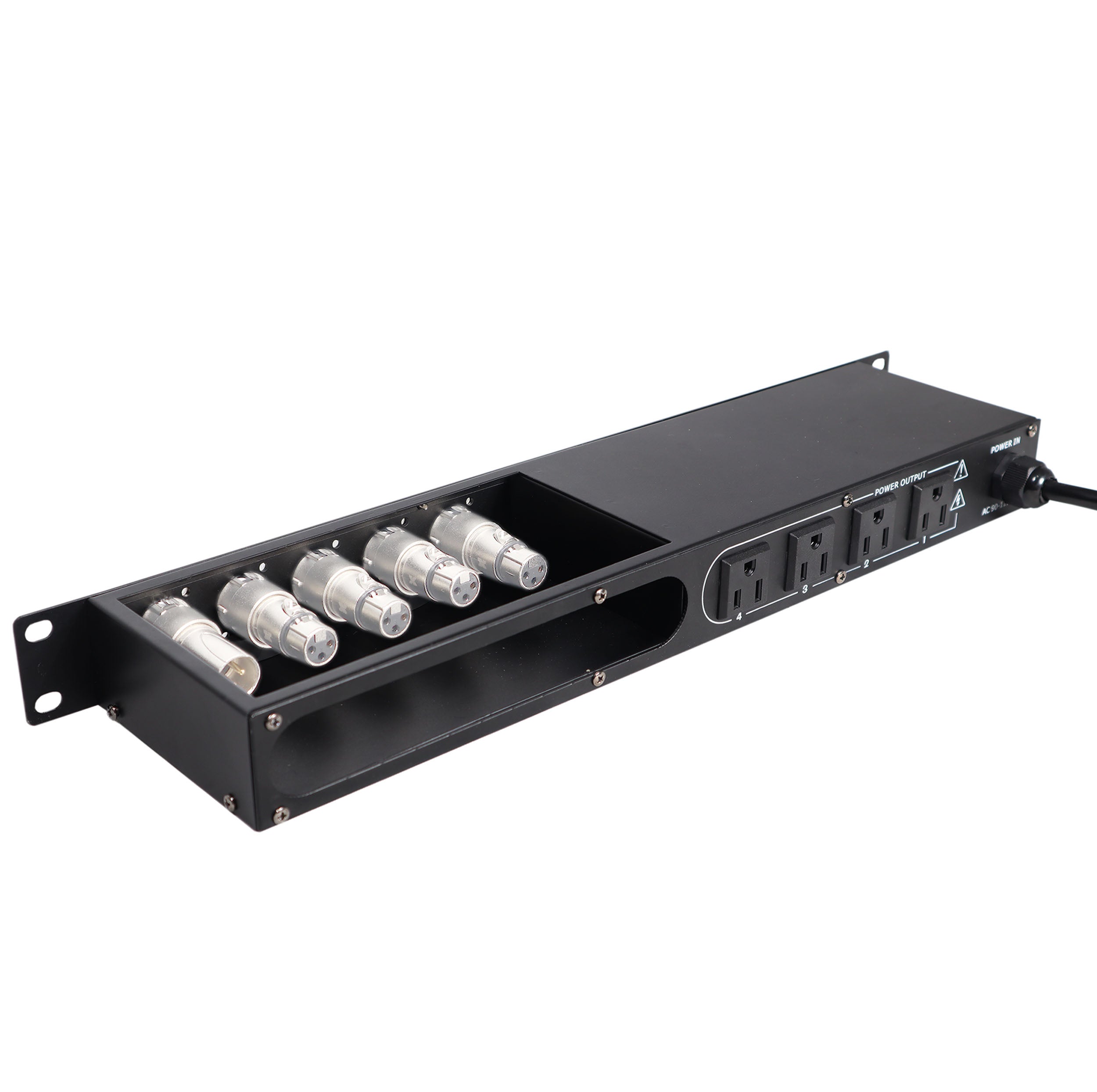 ProX 4 Way Powerkon to Edison AC Power 1U Rack Mountable Power Strip 5x Punched D-Series 15A Breaker On Off LED Toggle Switches