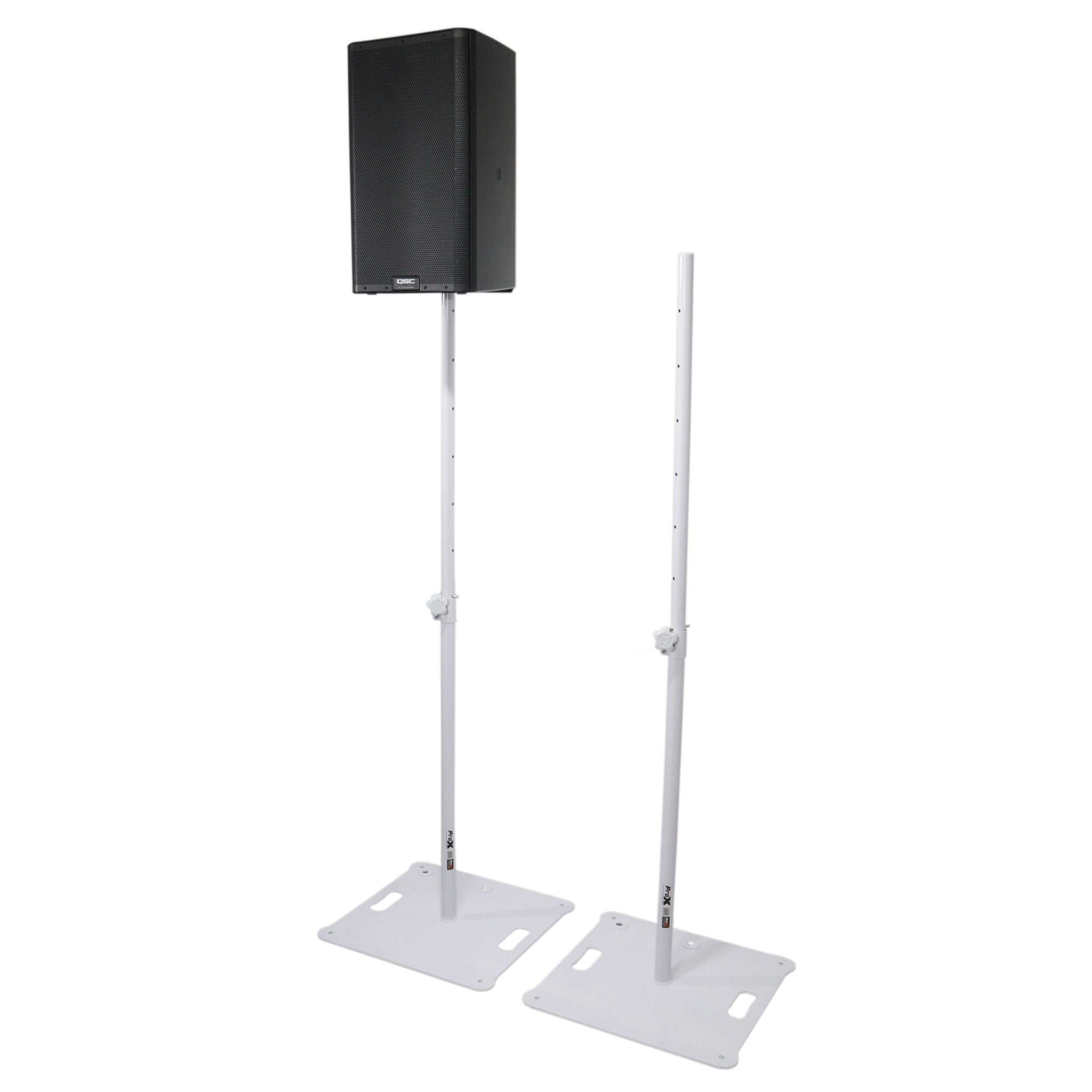 ProX POLARIS Portable Speaker and Lighting Pair Stand Kit with Base Plate, Telescoping Pole, and Carry Bags - White Finish.