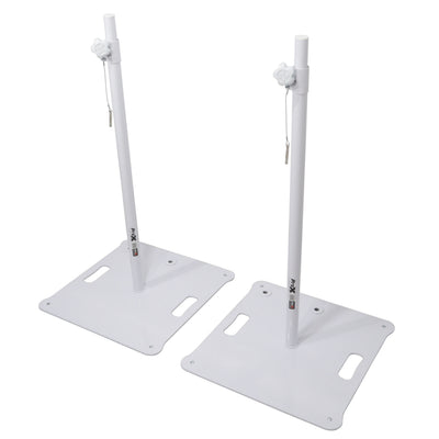 ProX POLARIS Portable Speaker and Lighting Pair Stand Kit with Base Plate, Telescoping Pole, and Carry Bags - White Finish.