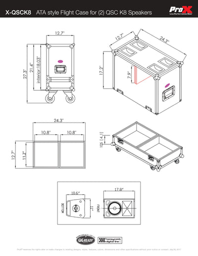 ProX ATA Dual Speaker Flight Case For 2x QSC K8.2 K8 Series Subwoofer Speakers with 4 in. Casters.