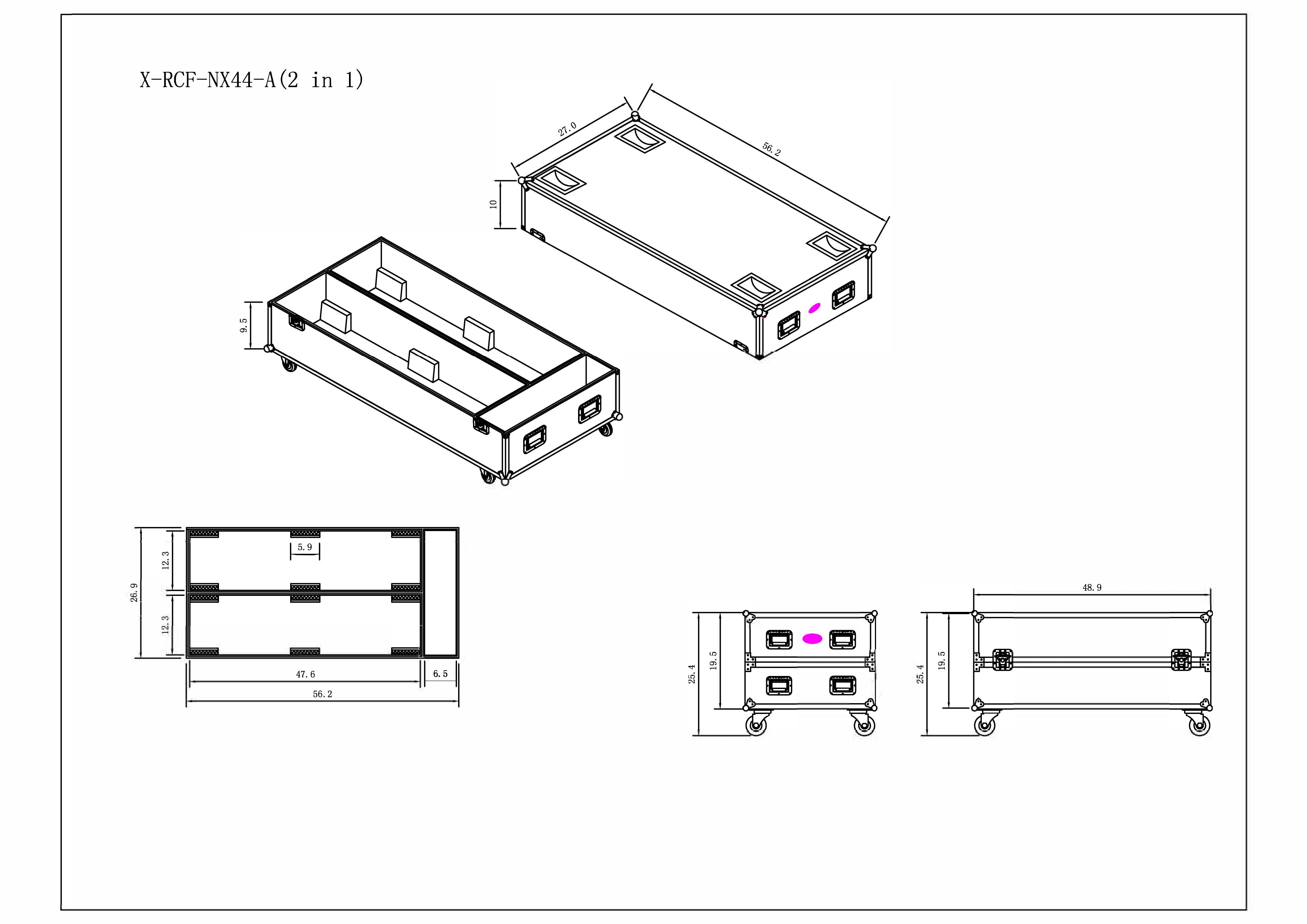 ProX Flight Case for 2 RCF NXW 44-A ,NXL44-A Active 2 Way Column Array with 4 Inch Wheels