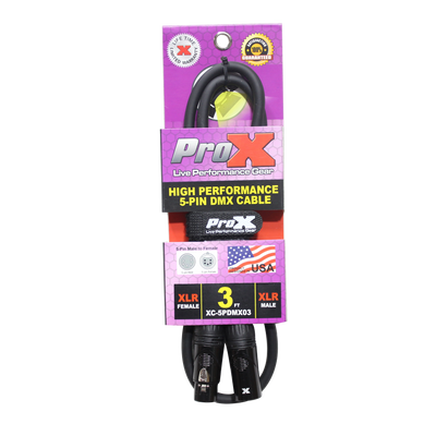 ProX 3 Ft. DMX XLR5-M to XLR5-F High Performance 5-PIN Data Cable