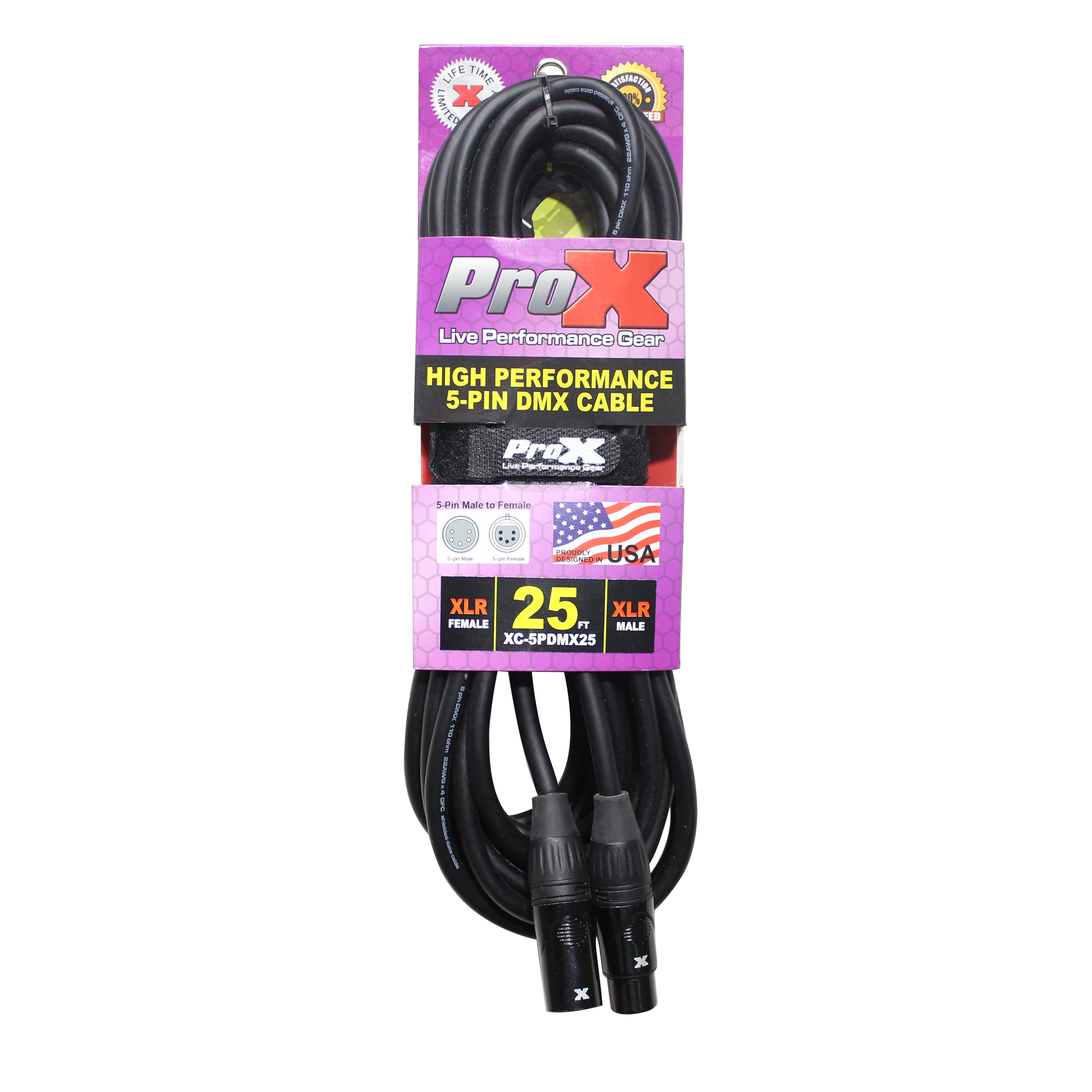 ProX 25 Ft. DMX XLR5-M to XLR5-F High Performance 5-PIN Data Cable