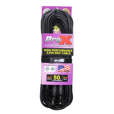 ProX 50 Ft. DMX XLR5-M to XLR5-F High Performance 5-PIN Data Cable