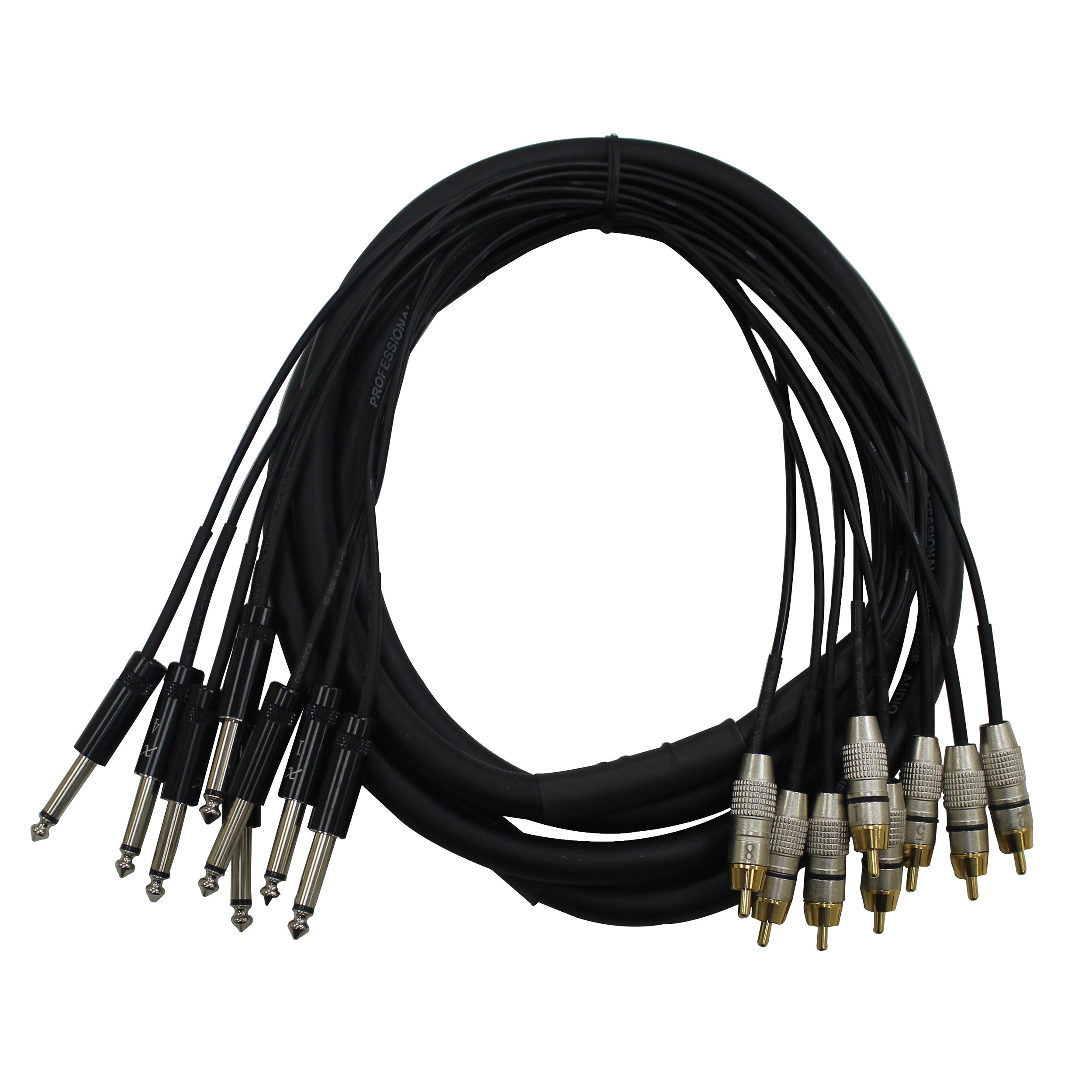 ProX 10 Ft. Unbalanced 8-Ch 1/4" TS to RCA Male Snake