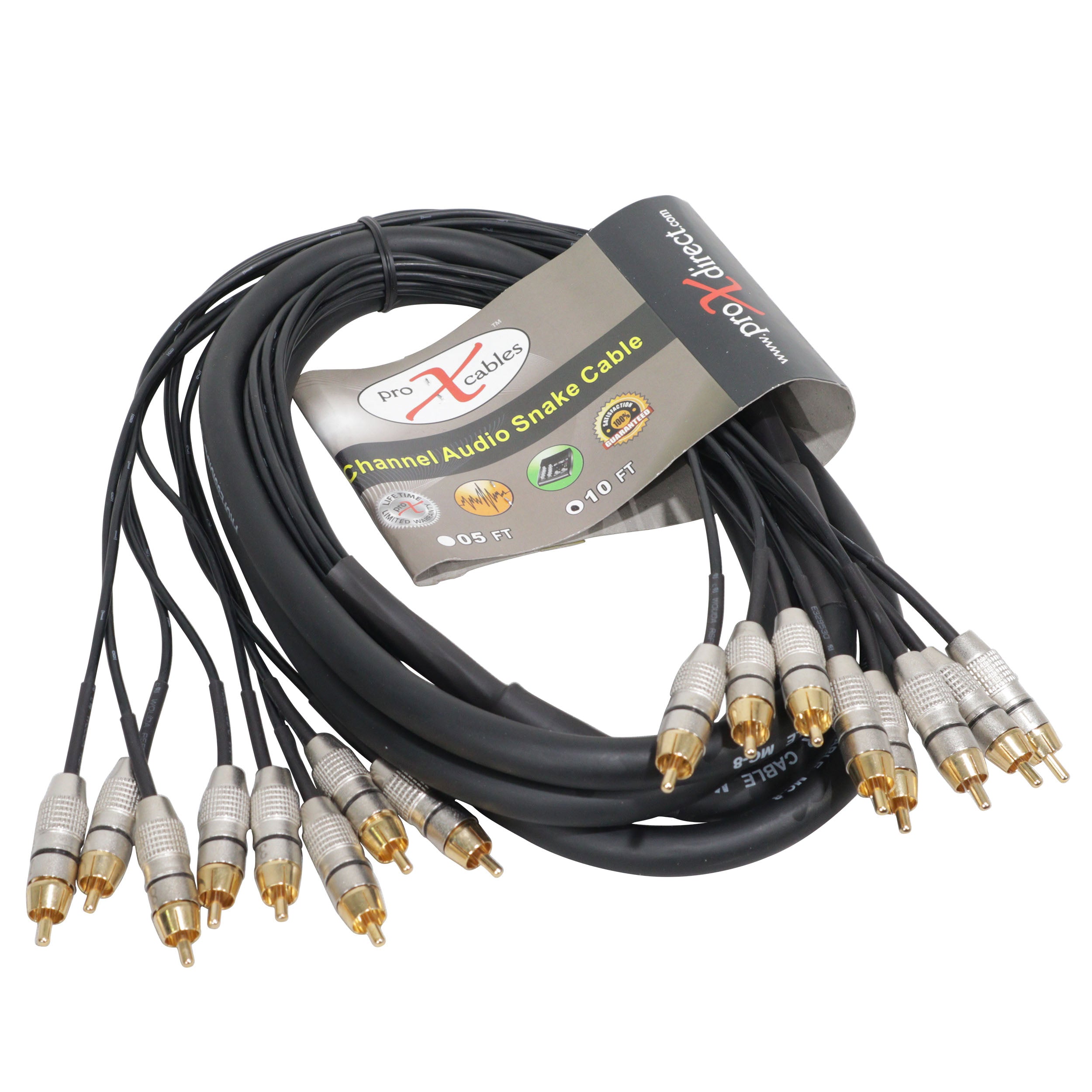 ProX 10' FT Premium 8 Channel Snake 8x RCA Male to 8x RCA Male Cable