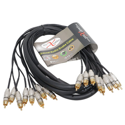 ProX 10' FT Premium 8 Channel Snake 8x RCA Male to 8x RCA Male Cable