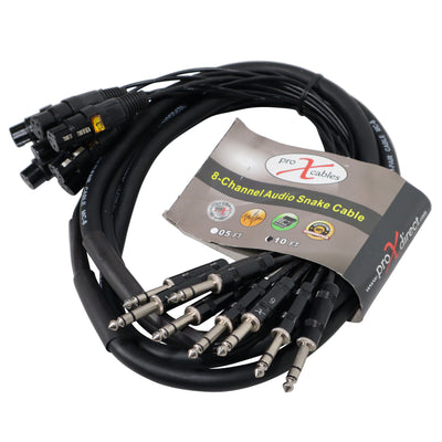 ProX 10' Ft High Performance 8-Channel Snake Cable XLR-F to 1/4" TRS Balanced Audio Cable