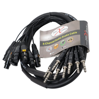 ProX 10' Ft High Performance 8-Channel Snake Cable XLR-F to 1/4" TRS Balanced Audio Cable
