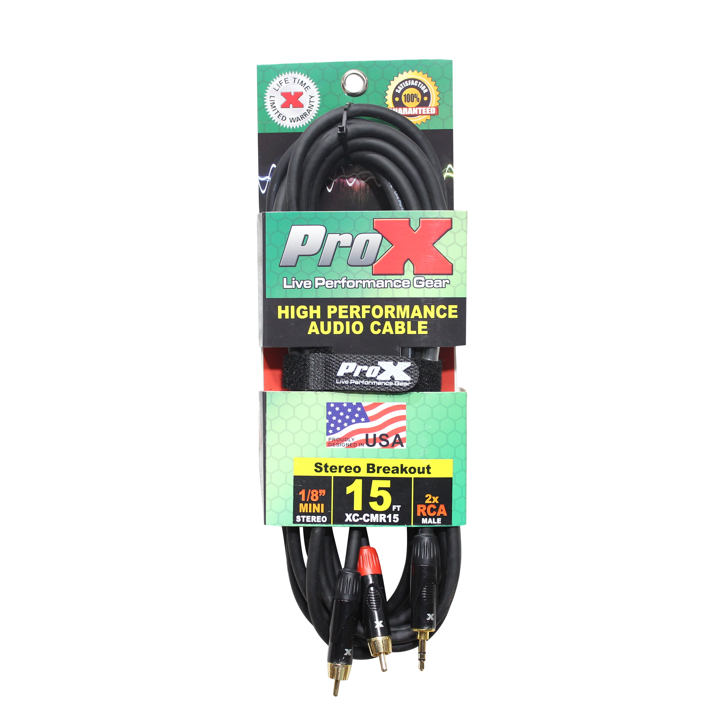 ProX 15' Ft High Performance 3.5mm 1/8” Mini TRS to Dual RCA-M Unbalanced Y-Cable