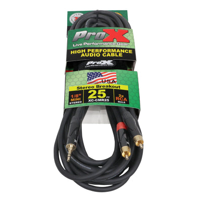 ProX 25' Ft High Performance 3.5mm 1/8” Mini TRS to Dual RCA-M Unbalanced Y-Cable