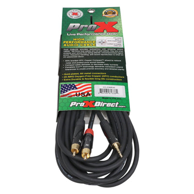 ProX 25' Ft High Performance 3.5mm 1/8” Mini TRS to Dual RCA-M Unbalanced Y-Cable