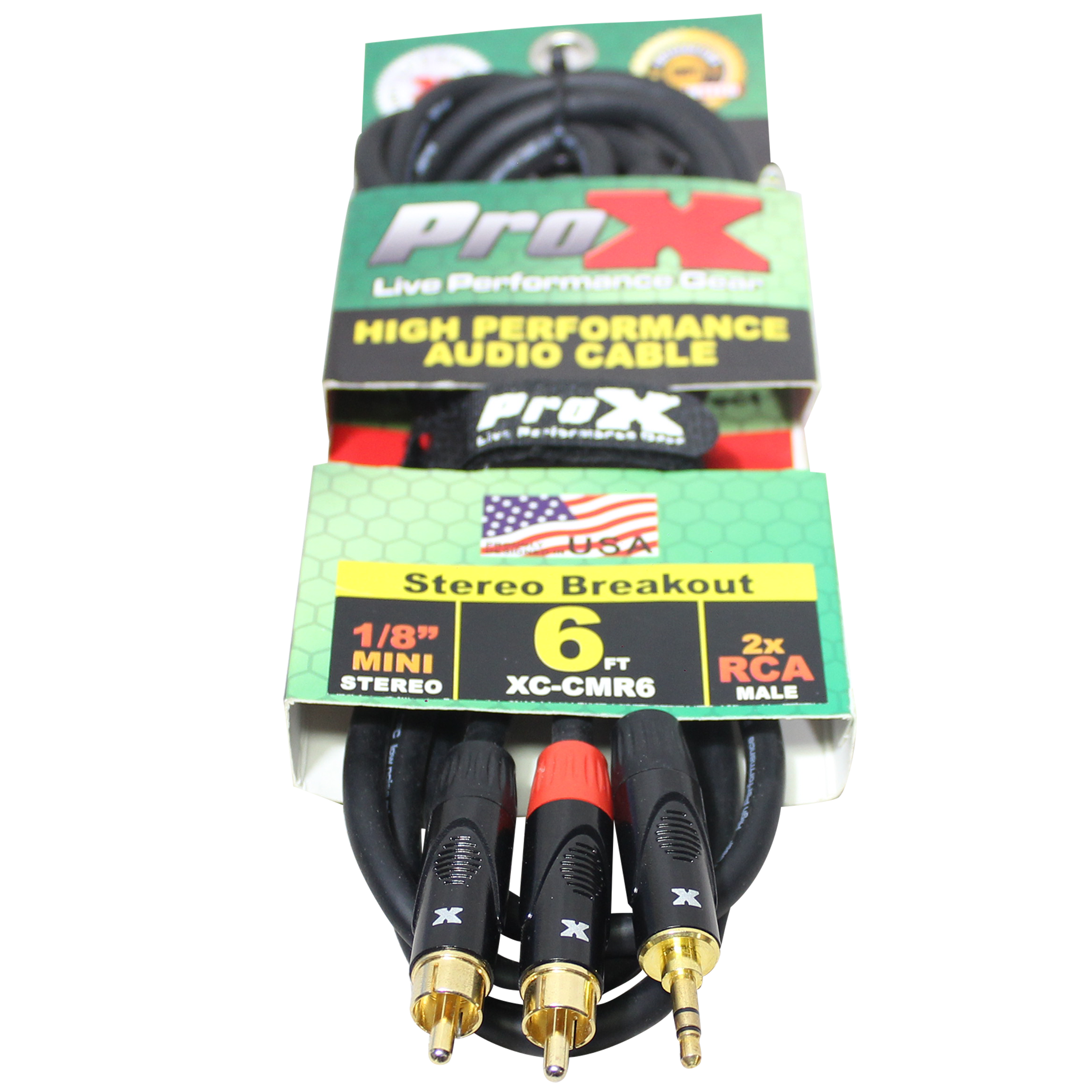 ProX 6' Ft High Performance 3.5mm 1/8” Mini TRS to Dual RCA-M Unbalanced Y-Cable