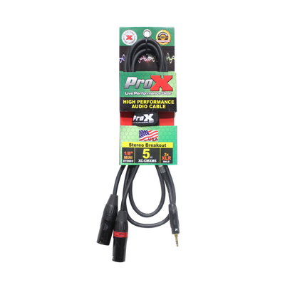 ProX 5 Ft. 3.5mm Mini TRS-M to Dual XLR3-M High Performance Audio Y Cable