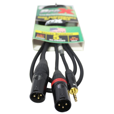 ProX 5 Ft. 3.5mm Mini TRS-M to Dual XLR3-M High Performance Audio Y Cable