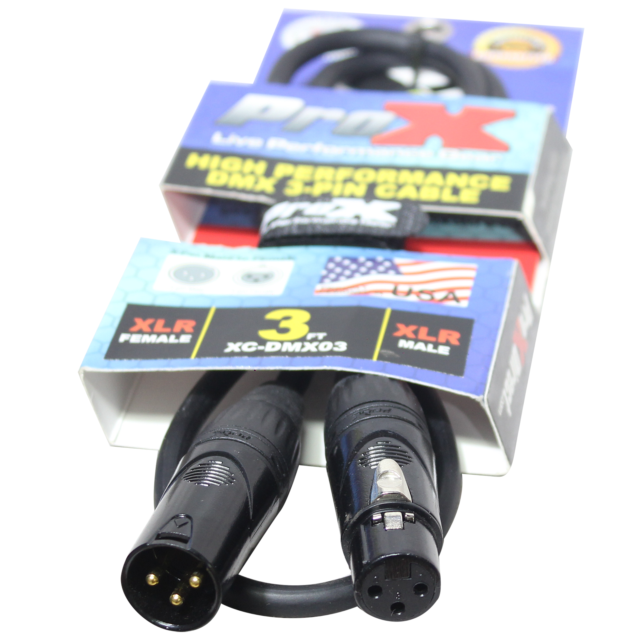 ProX 3 Ft. High Performance DMX Male 3-Pin to DMX Female 3-Pin Coupler Patch Cable