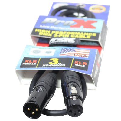 ProX 3 Ft. High Performance DMX Male 3-Pin to DMX Female 3-Pin Coupler Patch Cable