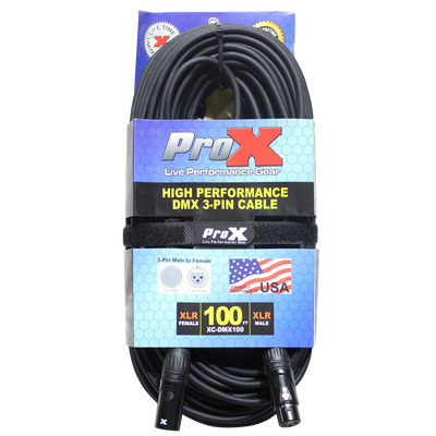 ProX 100 Ft. High Performance DMX Male 3-Pin to DMX Female 3-Pin Coupler Patch Cable