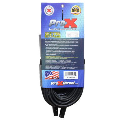 ProX 100 Ft. High Performance DMX Male 3-Pin to DMX Female 3-Pin Coupler Patch Cable