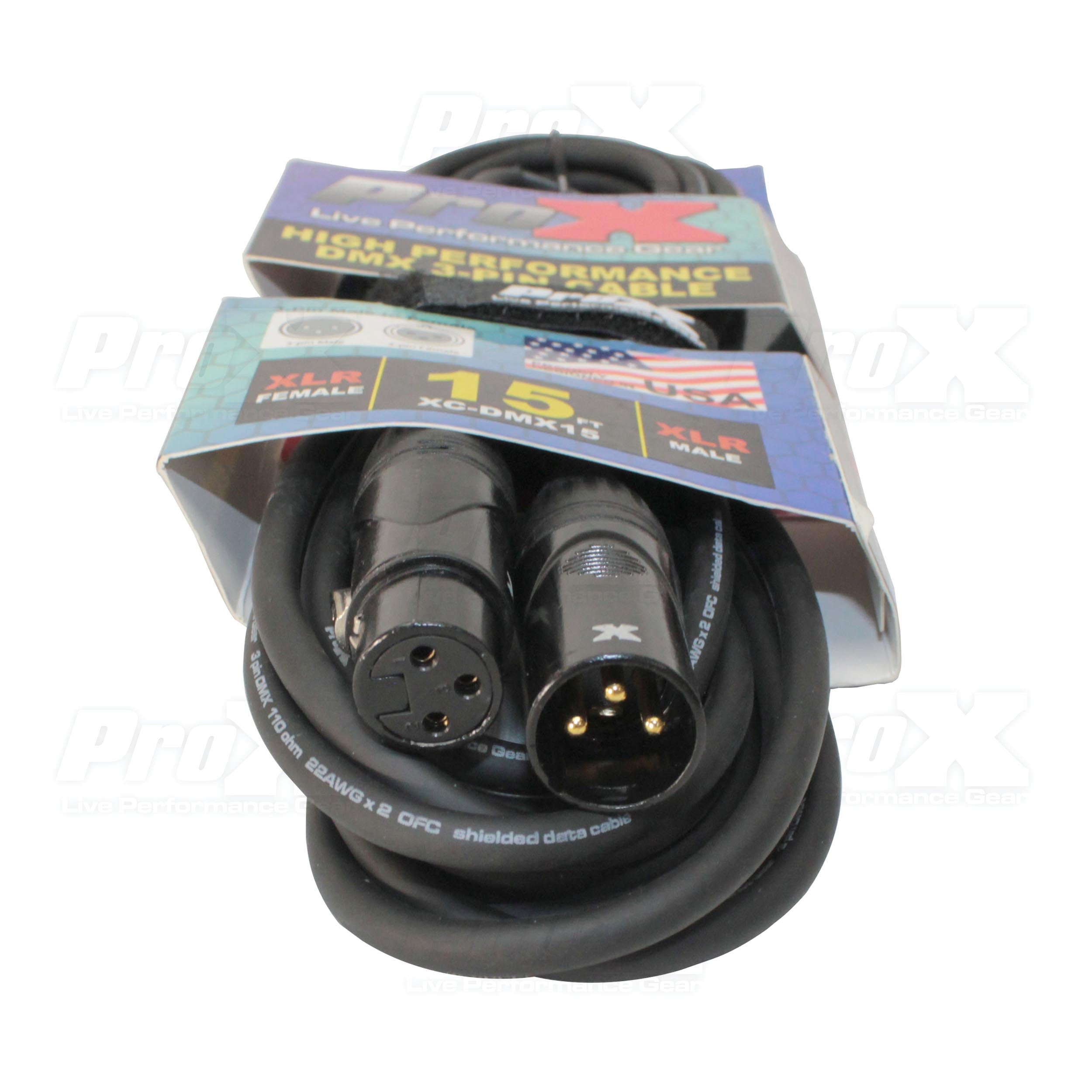 ProX 15 Ft. High Performance DMX Male 3-Pin to DMX Female 3-Pin Cable