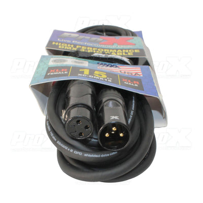 ProX 15 Ft. High Performance DMX Male 3-Pin to DMX Female 3-Pin Cable