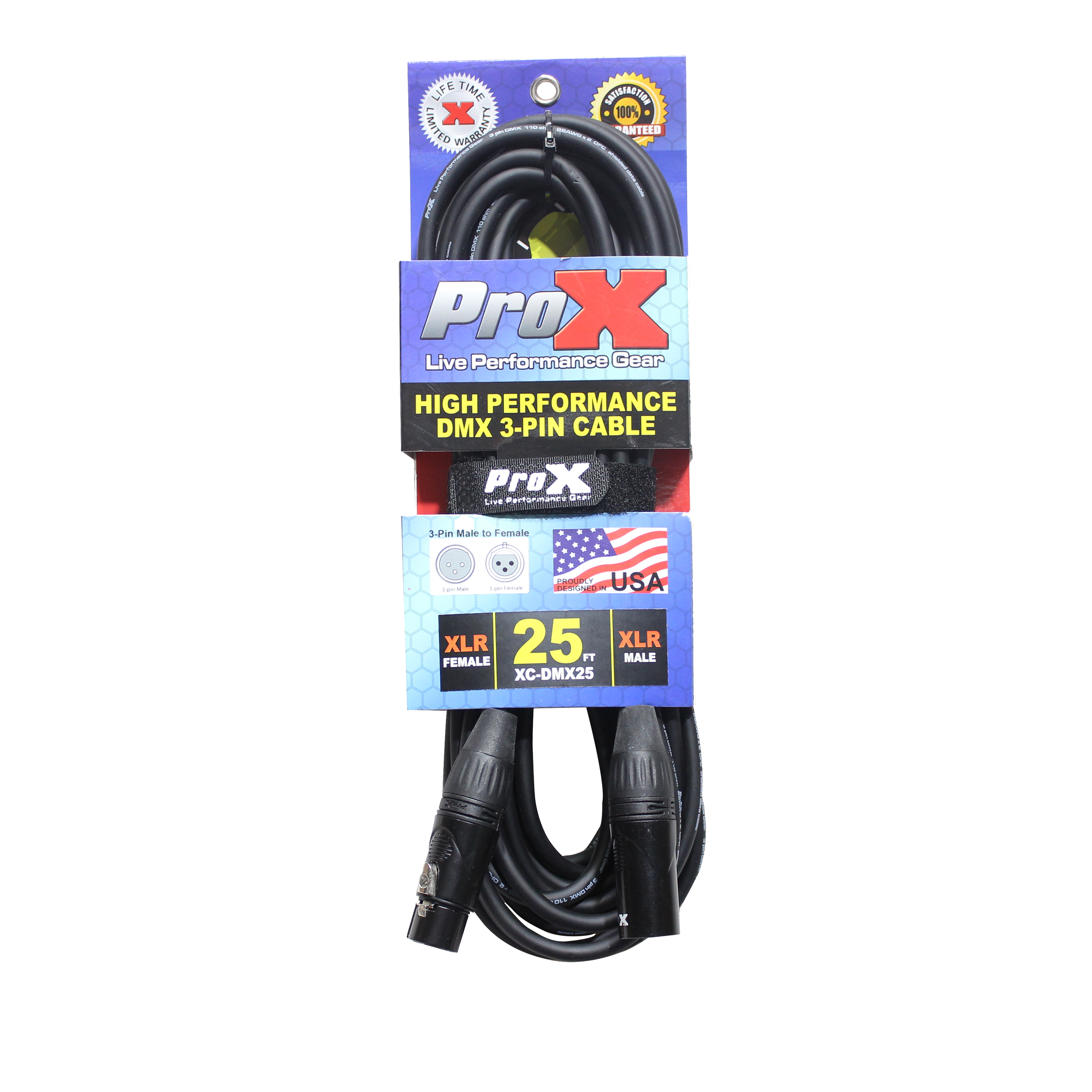 ProX 25 Ft. High Performance DMX Male 3-Pin to DMX Female 3-Pin Coupler Patch Cable