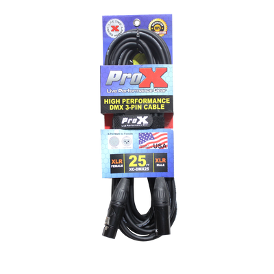 ProX 25 Ft. High Performance DMX Male 3-Pin to DMX Female 3-Pin Coupler Patch Cable