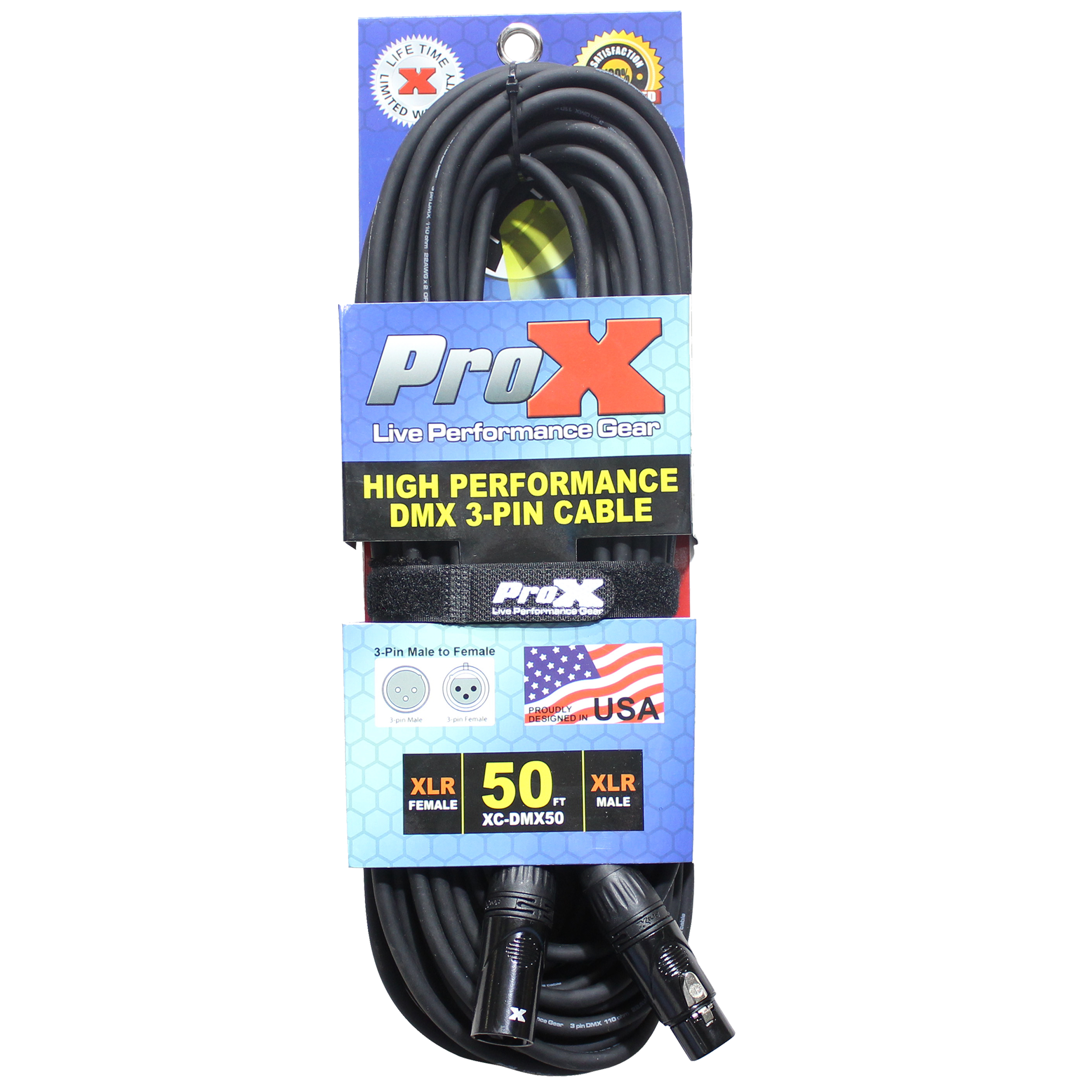 ProX 50 Ft. High Performance DMX Male 3-Pin to DMX Female 3-Pin Cable