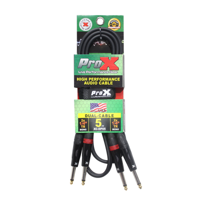 ProX 5' Ft. High Performance 1/4” TS Male to Dual 1/4” TS Male Unbalanced Audio Cable