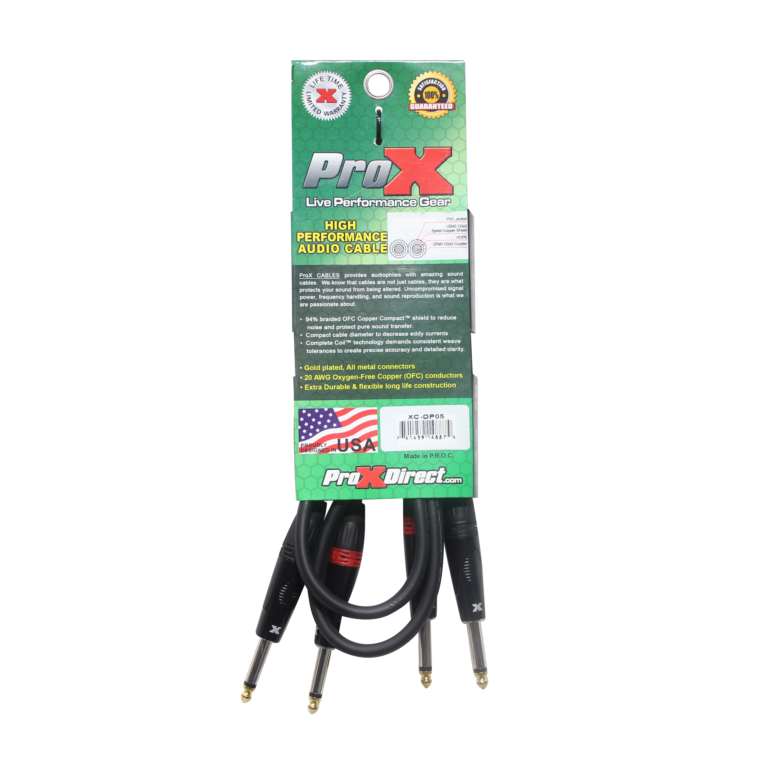 ProX 5' Ft. High Performance 1/4” TS Male to Dual 1/4” TS Male Unbalanced Audio Cable