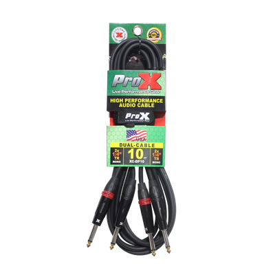 ProX 10' Ft. High Performance 1/4” TS Male to Dual 1/4” TS Male Unbalanced Audio Cable