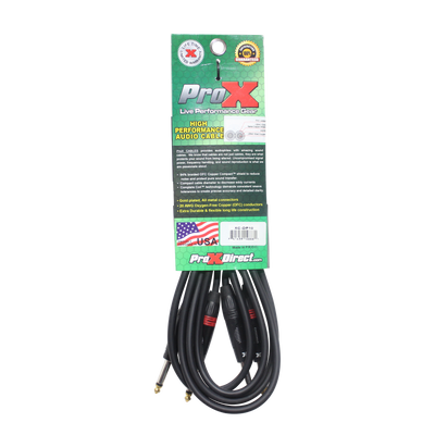 ProX 10' Ft. High Performance 1/4” TS Male to Dual 1/4” TS Male Unbalanced Audio Cable