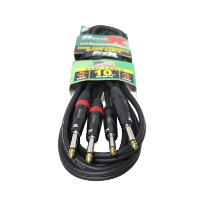 ProX 10' Ft. High Performance 1/4” TS Male to Dual 1/4” TS Male Unbalanced Audio Cable