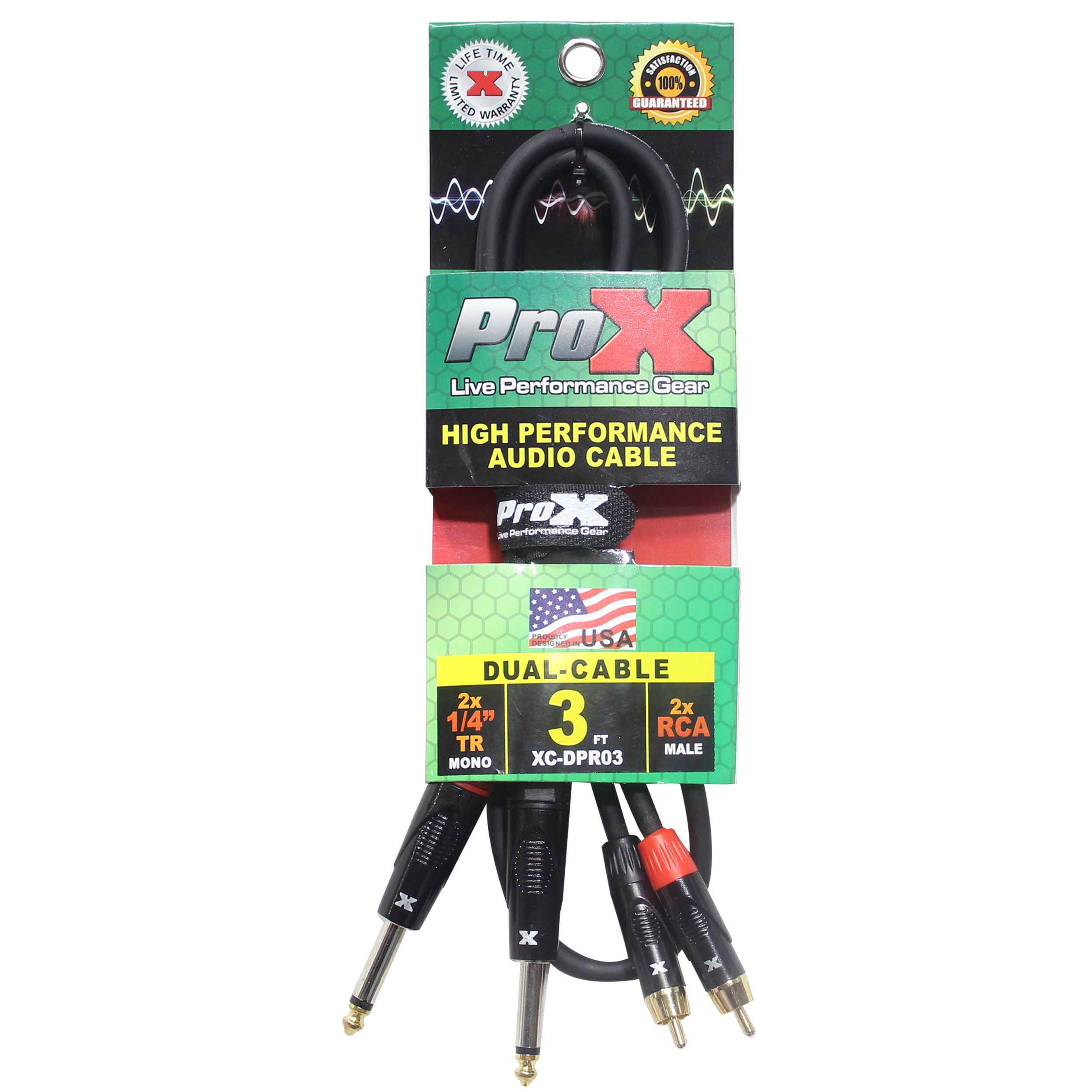 ProX 3' Ft. High Performance 1/4” Male TS to Dual RCA Male Unbalanced Audio Cable