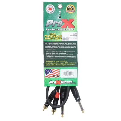 ProX 3' Ft. High Performance 1/4” Male TS to Dual RCA Male Unbalanced Audio Cable