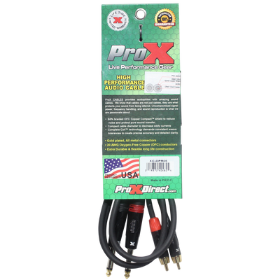 ProX 5' Ft. High Performance 1/4” Male TS to Dual RCA Male Unbalanced Audio Cable