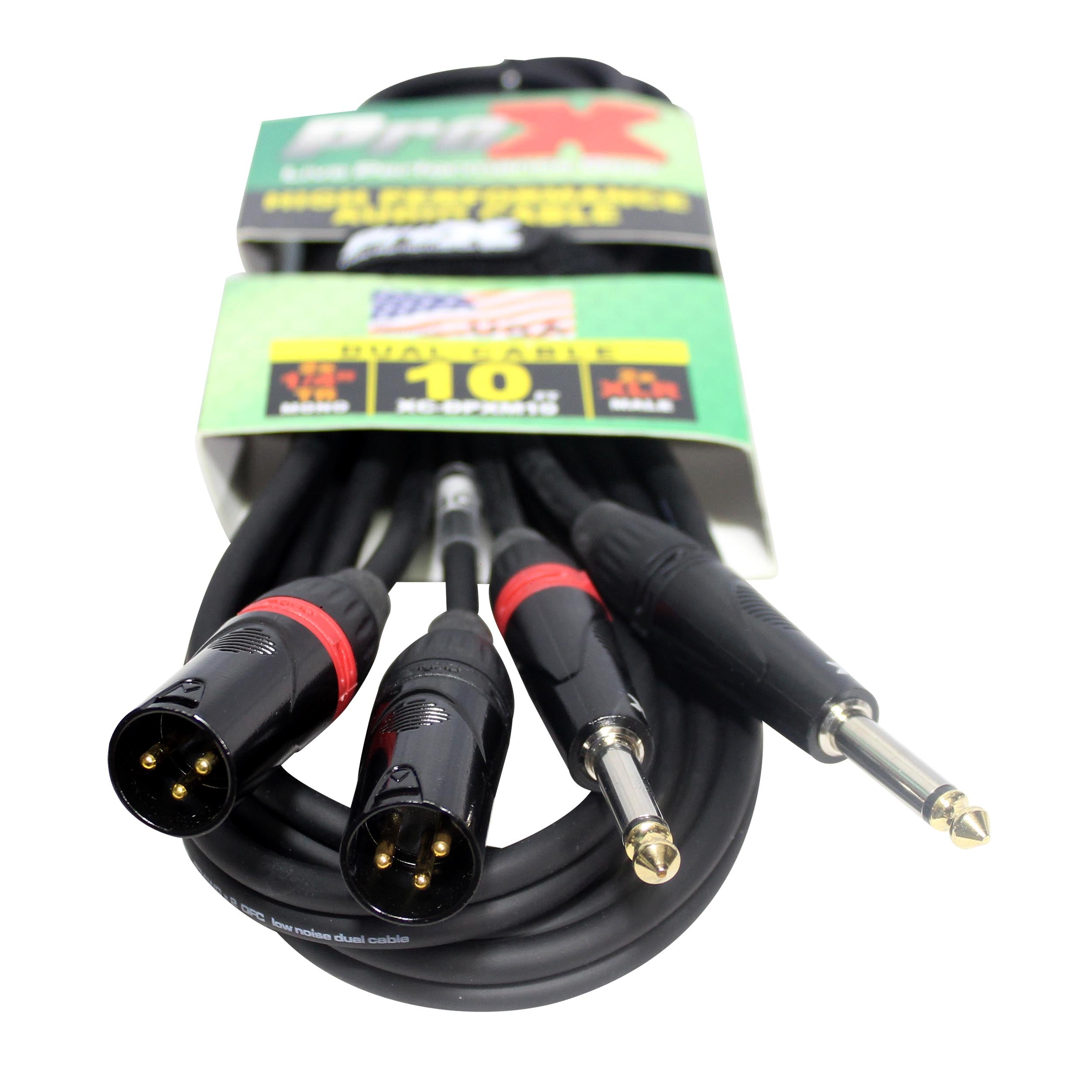 ProX 10' Ft. High Performance Dual 1/4” TS Male to Dual XLR Male Unbalanced Audio Cable