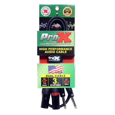 ProX 3' Ft. High Performance 1/4” TS Male to Dual XLR Male Unbalanced Audio Cable