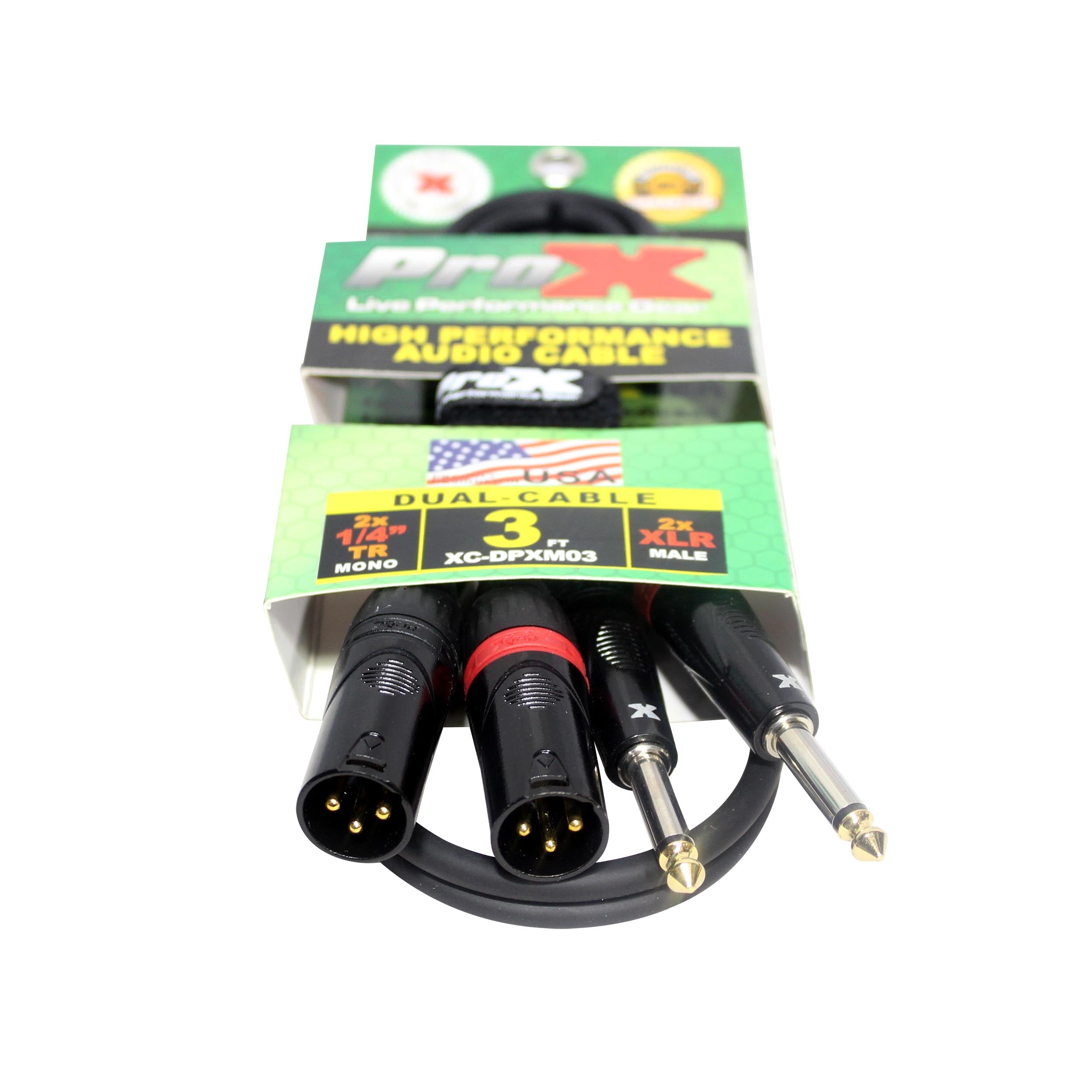 ProX 3' Ft. High Performance 1/4” TS Male to Dual XLR Male Unbalanced Audio Cable