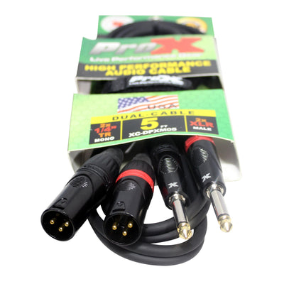 ProX 5' Ft. High Performance Dual 1/4” TS Male to Dual XLR Male Unbalanced Audio Cable