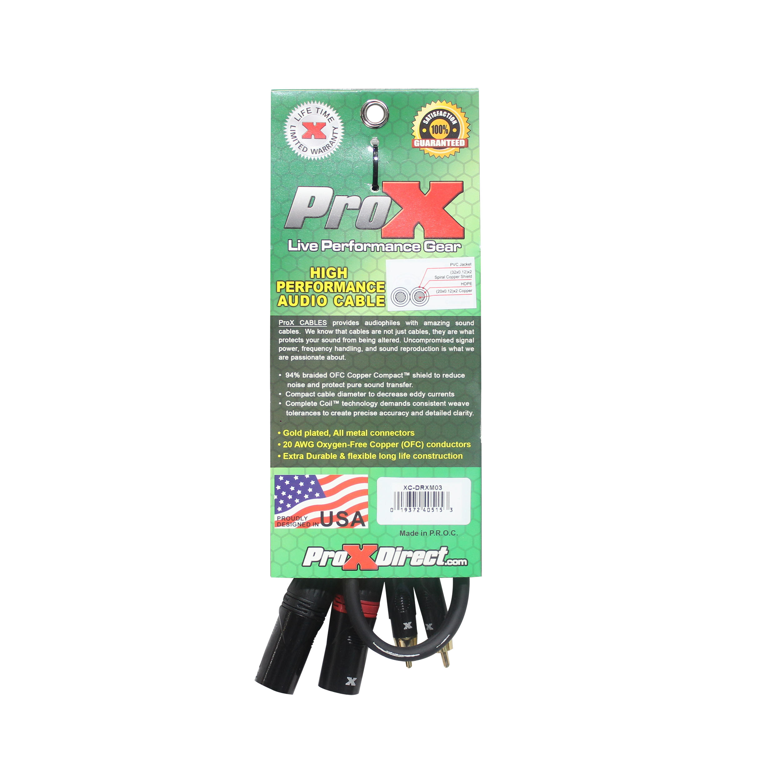 ProX 3' Ft. Premium Dual XLR to Dual RCA Audio Cable
