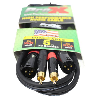 ProX 5 Ft. Unbalanced Dual RCA-M to Dual XLR3-M High Performance Audio Cable