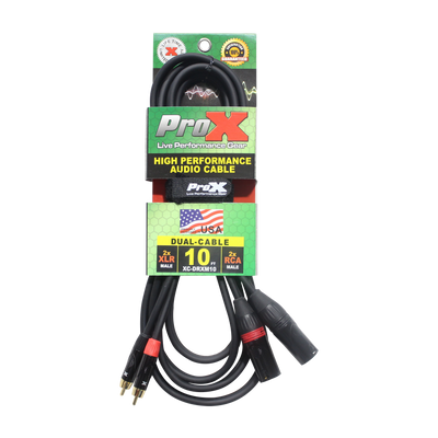 ProX 10 Ft. Unbalanced Dual RCA-M to Dual XLR3-M High Performance Audio Cable