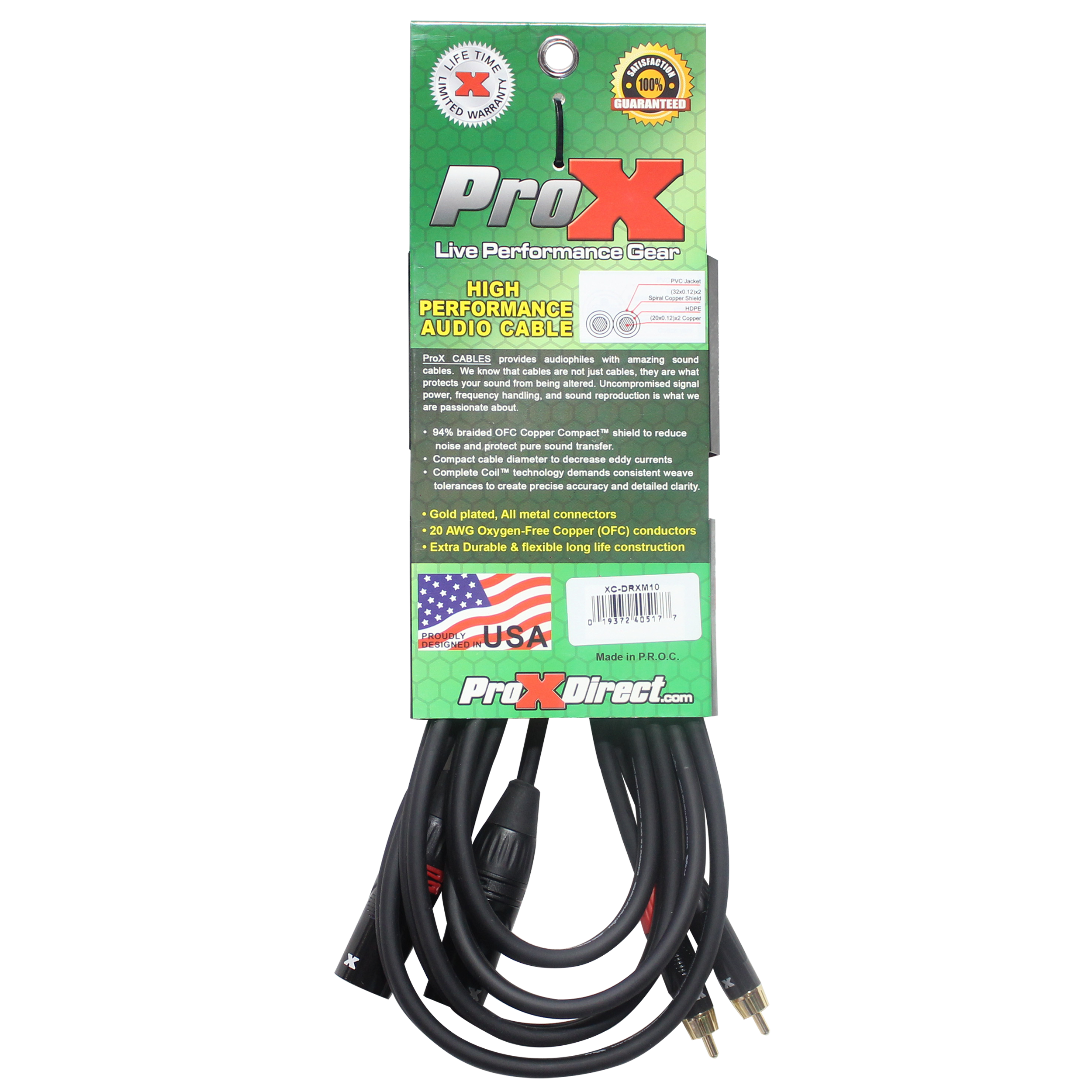 ProX 10 Ft. Unbalanced Dual RCA-M to Dual XLR3-M High Performance Audio Cable