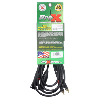 ProX 10 Ft. Unbalanced Dual RCA-M to Dual XLR3-M High Performance Audio Cable
