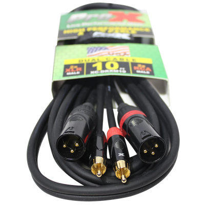 ProX 10 Ft. Unbalanced Dual RCA-M to Dual XLR3-M High Performance Audio Cable