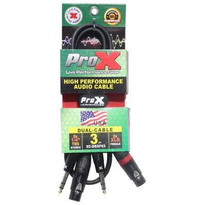 ProX 3 Ft. Balanced Dual 1/4" TRS-M to Dual XLR3-F High Performance Audio Cable