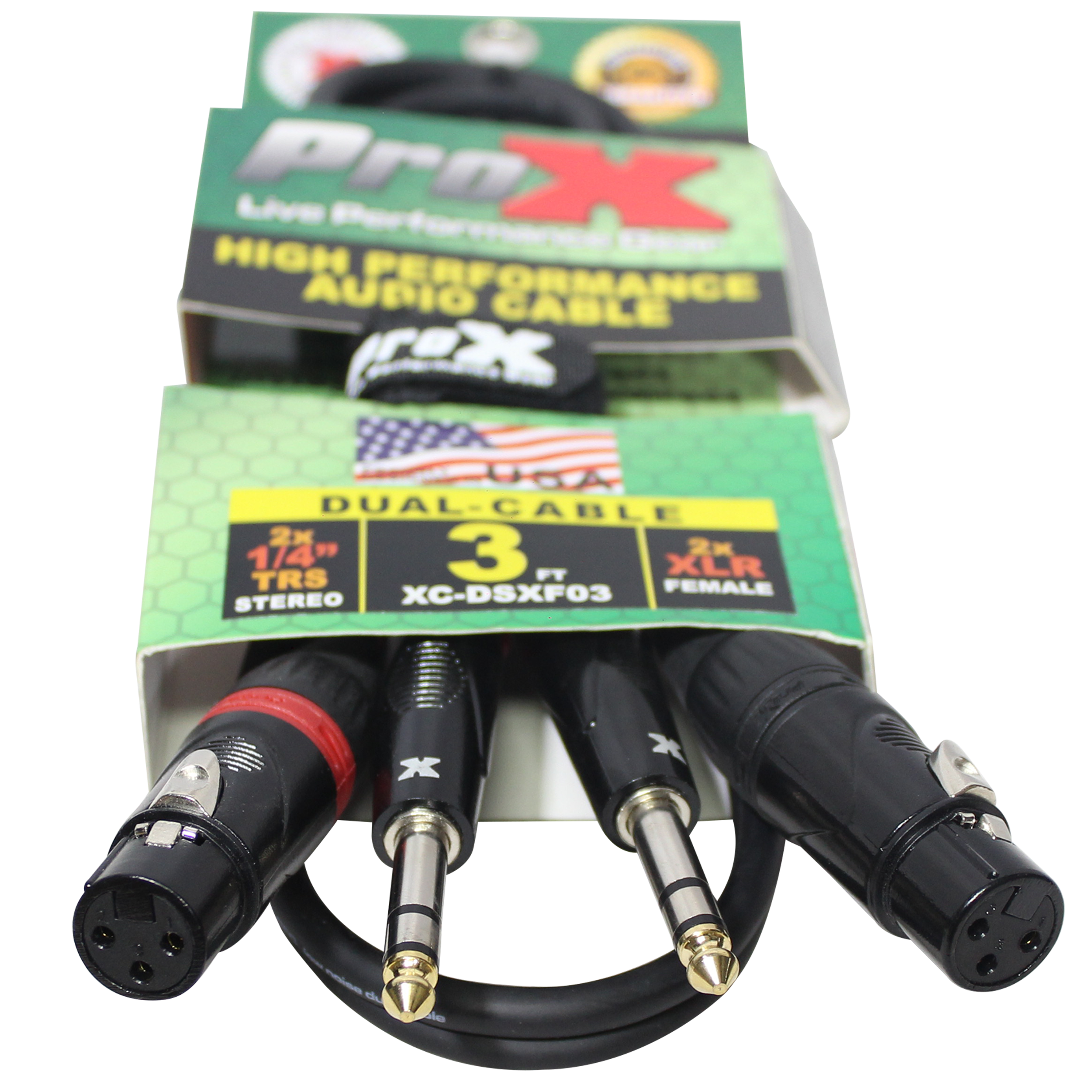 ProX 3 Ft. Balanced Dual 1/4" TRS-M to Dual XLR3-F High Performance Audio Cable
