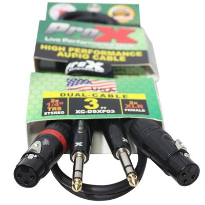 ProX 3 Ft. Balanced Dual 1/4" TRS-M to Dual XLR3-F High Performance Audio Cable