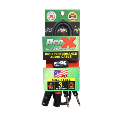 ProX 3 Ft. Balanced Dual 1/4" TRS-M to Dual XLR3-M High Performance Audio Cable